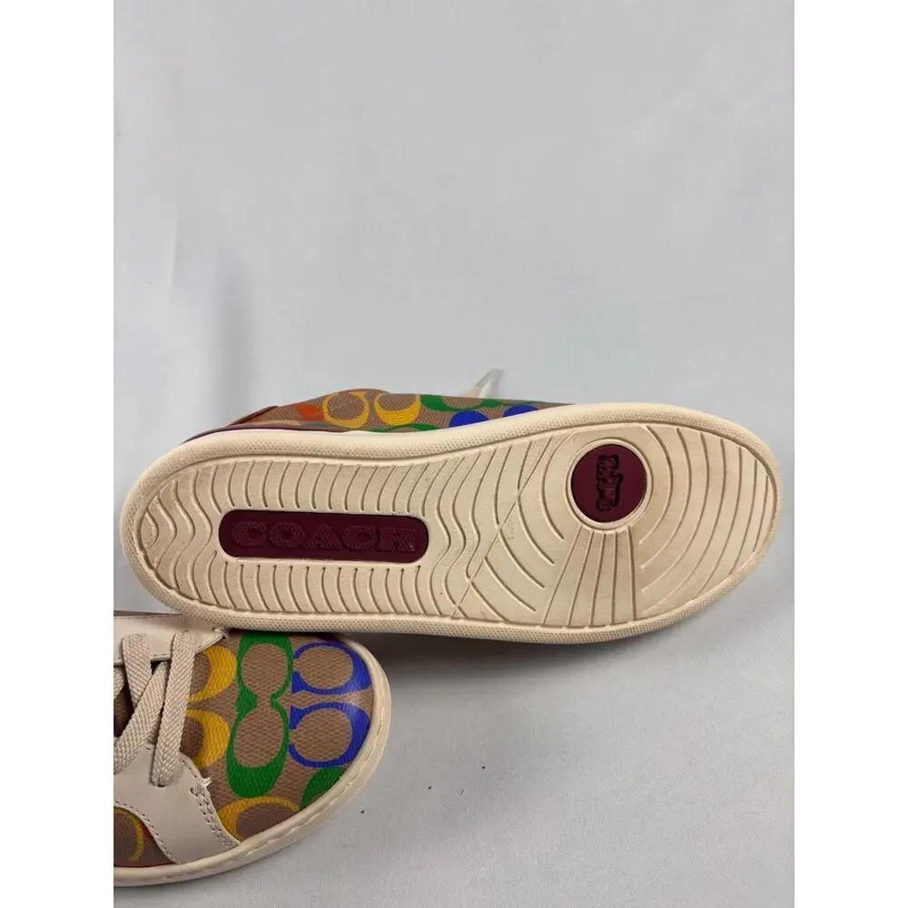 Coach Low Top Sneakers Rainbow Signature C Monogram‎ Khaki Multi Leather Trim